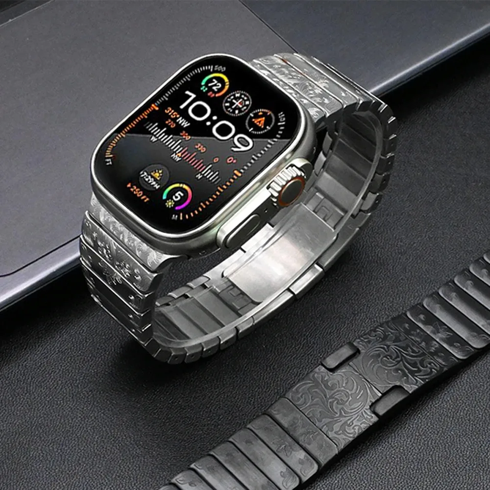 Stainless Steel Carved Strap For Apple Watch Ultra 2 49mm 9 8 7 Luxury Link Watch Band For iWatch 45mm 44mm 42mm 6 5 4 SE Ultra