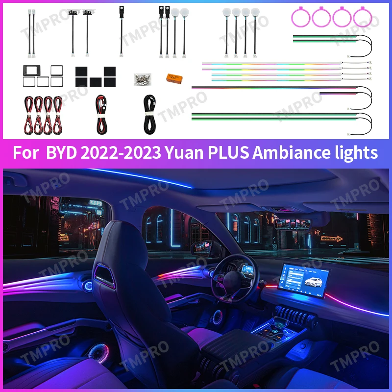 

Applicable for 2022-2023 BYD Yuan Plus Car Ambient Lights Automotive Interior Decoration64 Colors LED Safety assistance systems