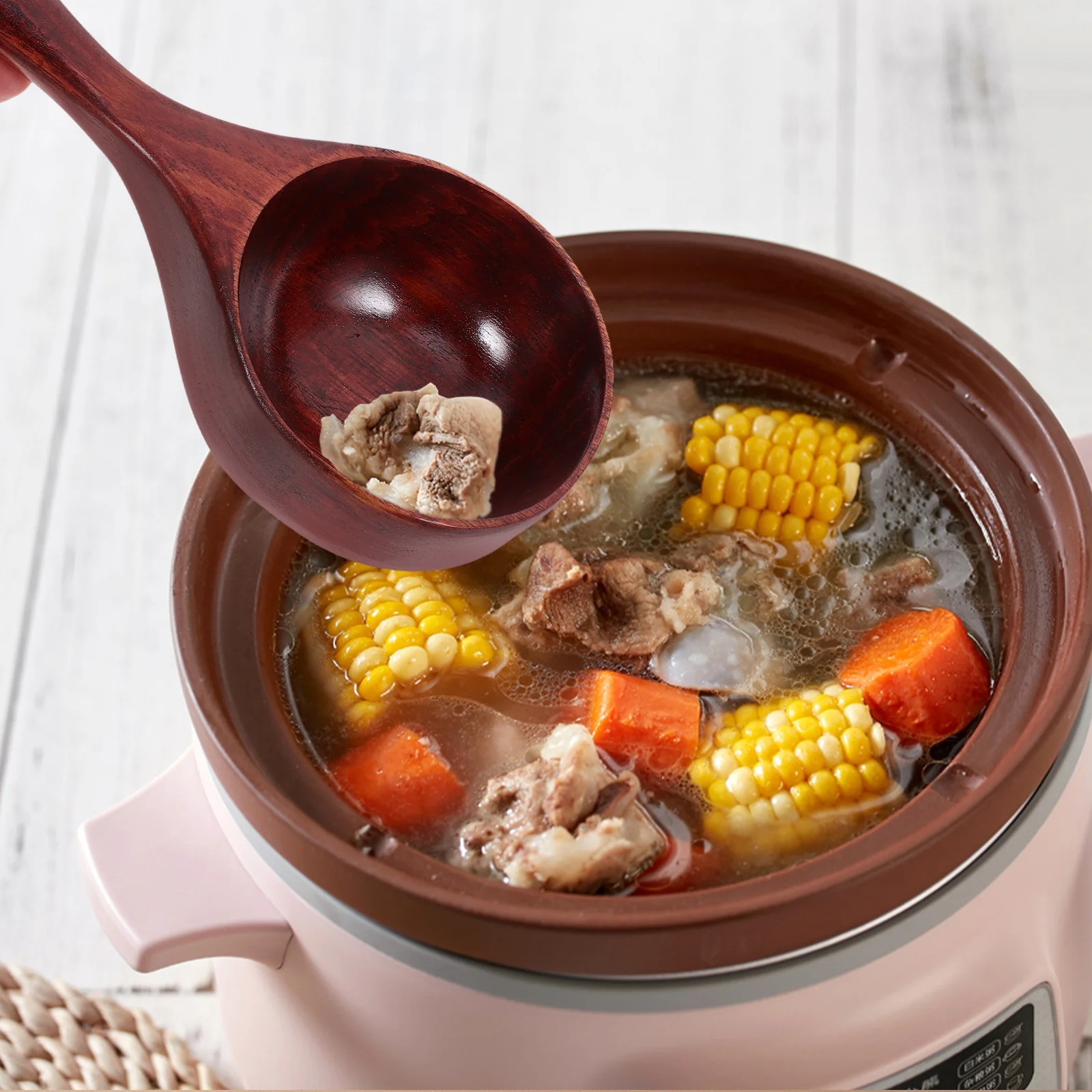 

2Pcs Wooden Soup Ladle Large Long Handle Cooking Spoon Multi-Function Kitchen Home Serving Rice Ladle Natural Wood Texture