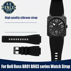 For Bell Ross BR01 BR03 Series Waterproof Pin Buckle Rubber Watch strap Men‘s silicone Watchband Raised mouth 35×24mm Bracelet