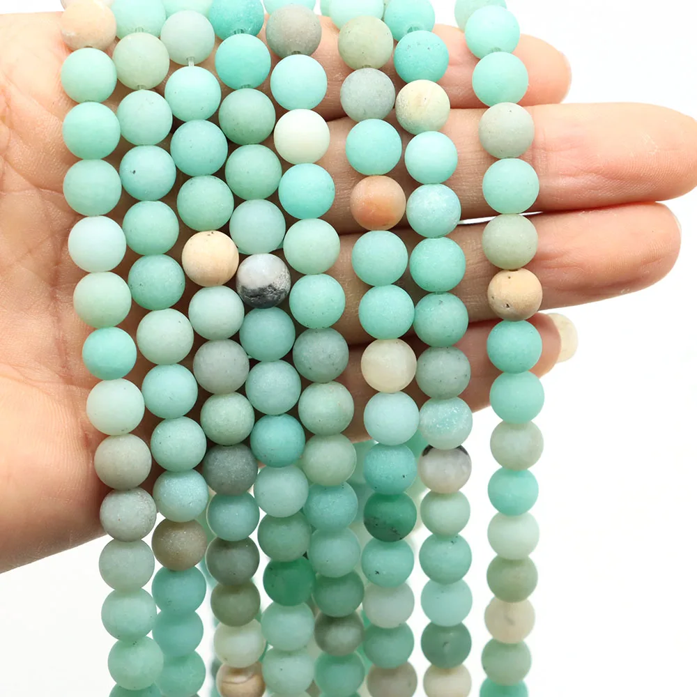 Natural Stones Matte Amazonite Amethyst Jasper Spacer Loose Round Beads Jewelry Making DIY Bracelets Necklace Dull Polish Bead