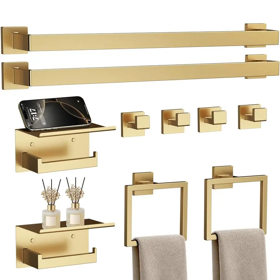 

Brushed Gold Bathroom Accessories Set, 23.6 Inch Bathroom Hardware Set, SUS304 Stainless Steel Bath Towel Bar Set, Toilet Paper