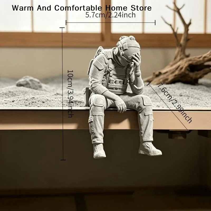 【W】Military Style Sitting Figurine 3D Printed Miniature Tactical Gear Desk Ornaments Home Office Bookshelf Decor Craft Gift