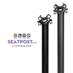 Carbon Matte Black MTB Seatpost, Road Bike Seat Tube, Canote, 27,2mm, 30,8mm, 31,6mm, 350mm, 400mm, 27,2mm, 260g, 27,2