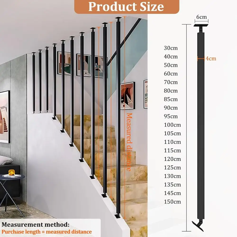 Mounted Stair Railing Wrought Iron Baluster Post, Indoor Outdoor Staircase Handrail Banister Rail Support Kit, Non-Slip Safety G