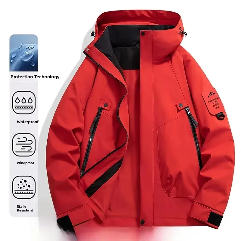 Men's Outdoor Windproof Hooded Jacket Loose Fit Sporty Casual Workwear Coat Large Size Couples Fashion Chinese Brand