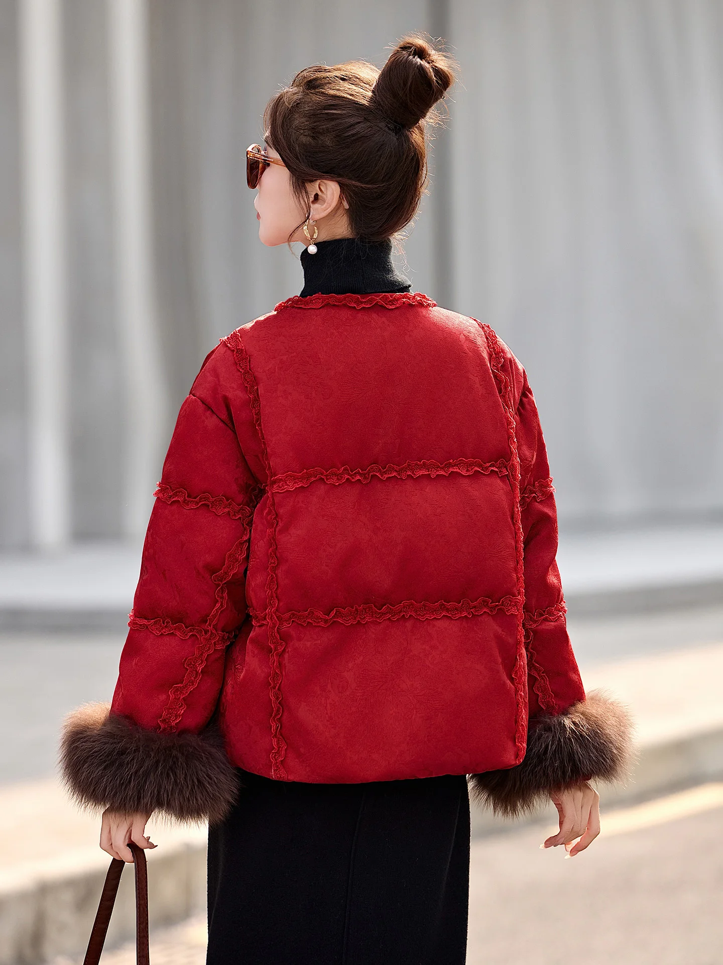 Chinês sle feminino para baixo jaet com cinto de pele sve branco du para baixo casaco solto ajuste alto calor ambientalmente amigável