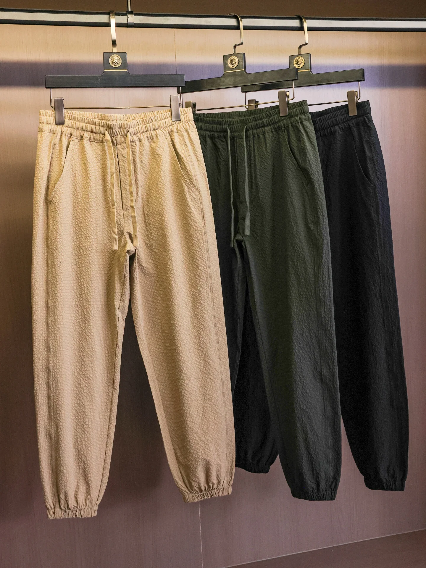 

Men's Casual Pants Quick Dry Wrinkle Texture Thin Pure Color Elastic Waist Sports Pants All Match Loose Fit Polyester Fiber