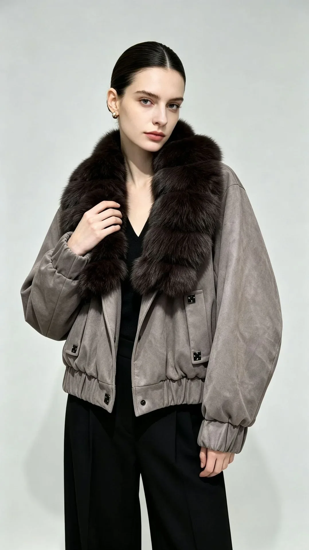 OFTBUY Cropped Elastic Cuff Duck Down Coat Vintage Outerwear New Real Fox Fur Collar Coat Women Button Puffer Jacket Female