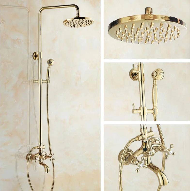 Washroom Rainfall/Handheld Shower Faucet Set Golden Brass Wall Mounted Bathroom Bathtub Cold And Hot Water Taps Kit Dgf442