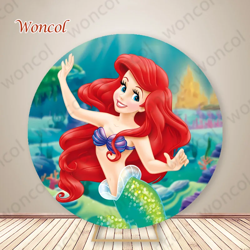 Little Mermaid Ariel Round Backdrop Baby Shower Girls Birthday Backdrop Under The Sea Disney Mermaid Cylinder Cover Decor Prop