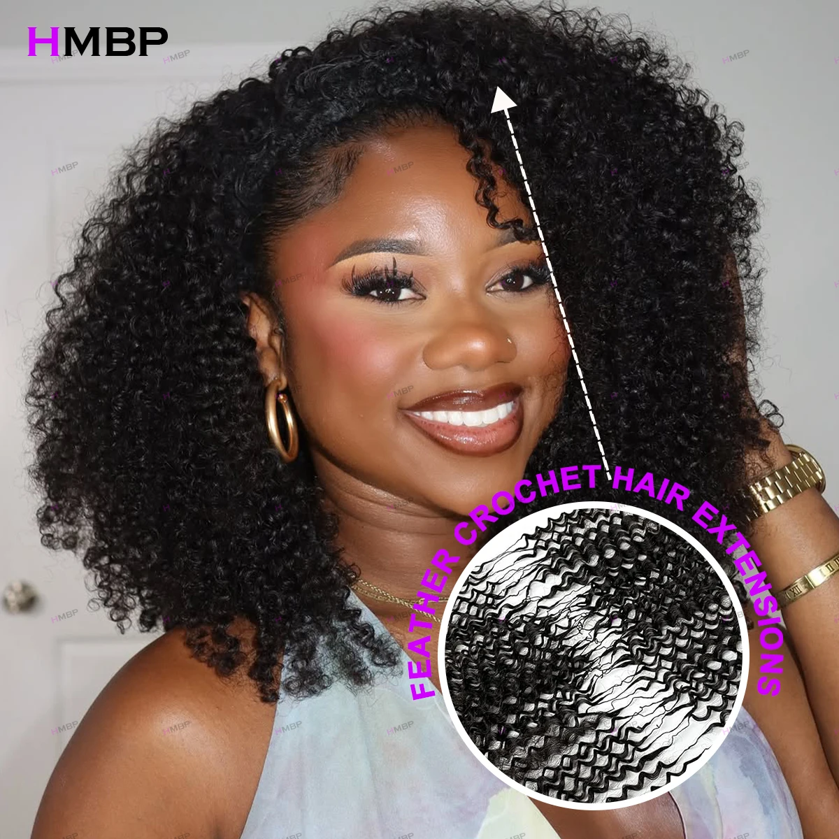 

12A Crochet Human Hair Bundles Kinky Burmese Curly Feather Crochet Invisible Hair Extensions Knot Pre-Separated 24Inch 250g