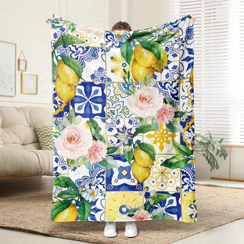 

Sicilian Lemon Theme Flannel Blanket Fluffy Cozy Throw Adult Nap Blankets Soft Bedding Sofa Blanket for Party Home Decorations