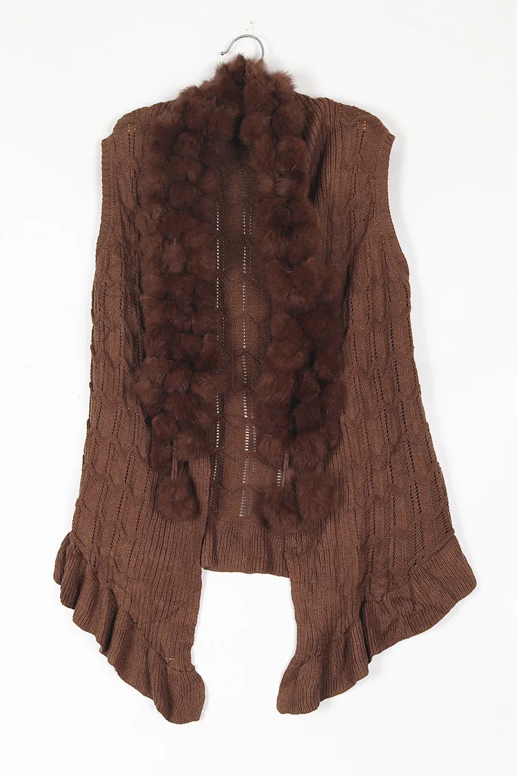 เสื้อกั๊กไหมพรมถักสไตล์วินเทจ แต่งปกขนกระต่าย แนวโบฮีเมียน Y2K สไตล์วันเดอร์เลอร์ วейส์แลนด์ ให้ความอบอุ่น ทำจากขนสัตว์  แนวสตรีทแฟชั่น