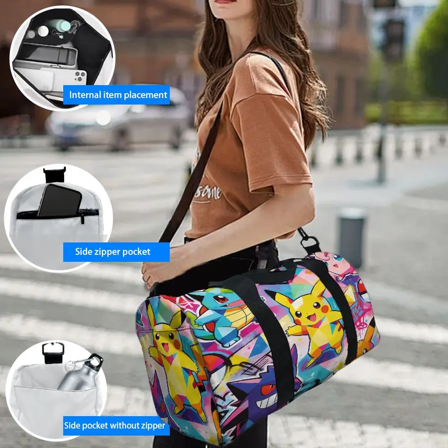 

Сумка-дафл в стиле хип-хоп с граффити Покемон Пикачу, модная дорожная сумка, легкая спортивная сумка для подростков и взрослых, лучший подарок для любителей аниме