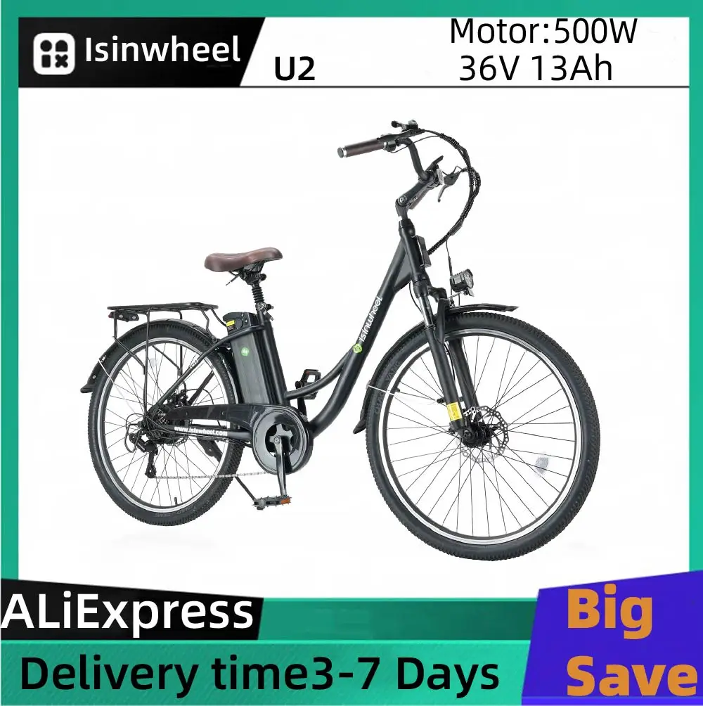 

lsinwheel U2 Step-Thru Electric Bicycle 500W Motor 36V 13Ah Battery 26 inch inflatable tire City E-bike