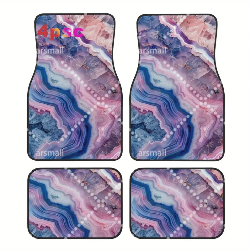 4pcs Car Floor Mats With Geode Agate Pattern Polyester Fiber Universal Fit Car Floor Mats Car Additions Interior Decor Front And