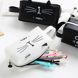 Cute Cat Tpu Leather Pencil Bag Korean Fashion Ins Pouches Cosmetic Bag Stationery Organize Pencil Case Cartoon Pencilcase