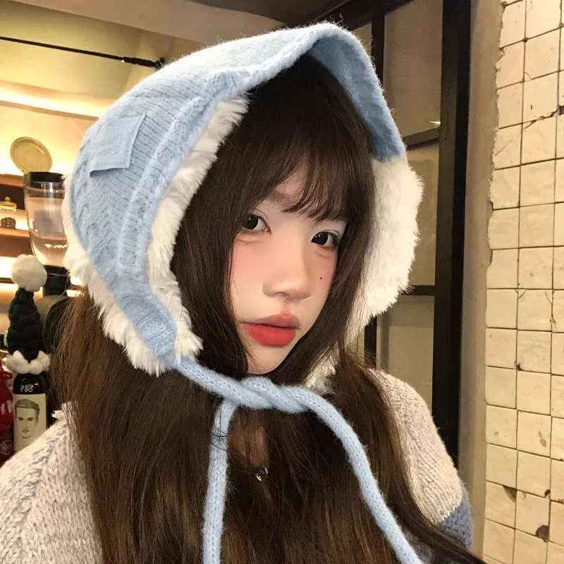 Korean Ins Style Soft Plush Earmuffs for Women Autumn and Winter Travel Warm Versatile Atmosphere Cute Strap Pullover Hats