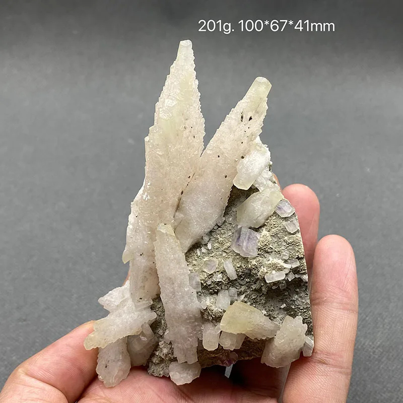 100% Natural China shangbao Vitreous Transparent Fluorite and Feather calcite Specimen Calcite Healing Crystal Stone