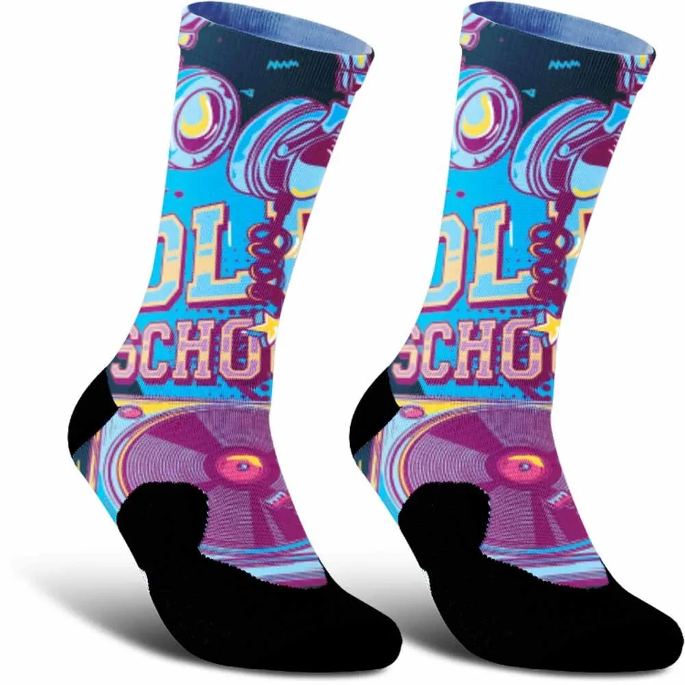 Creative Blue Pink Record Machine Pattern Sports Cycling Socks,Fashionable and Trendy,unisex,Sweat Absorbing,Breathable, Durable