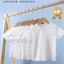 Boys And Girls Children White T-shirt Half-sleeved Top Boys Solid Color Short-sleeved Uniform Class Clothes Large Children Pure