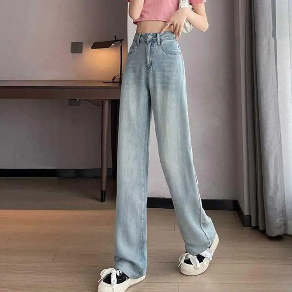 

High-waisted Jeans Striped Wide Leg High Waist Jeans with Multi Pockets for Women Stylish Streetwear Pants with for Ladies