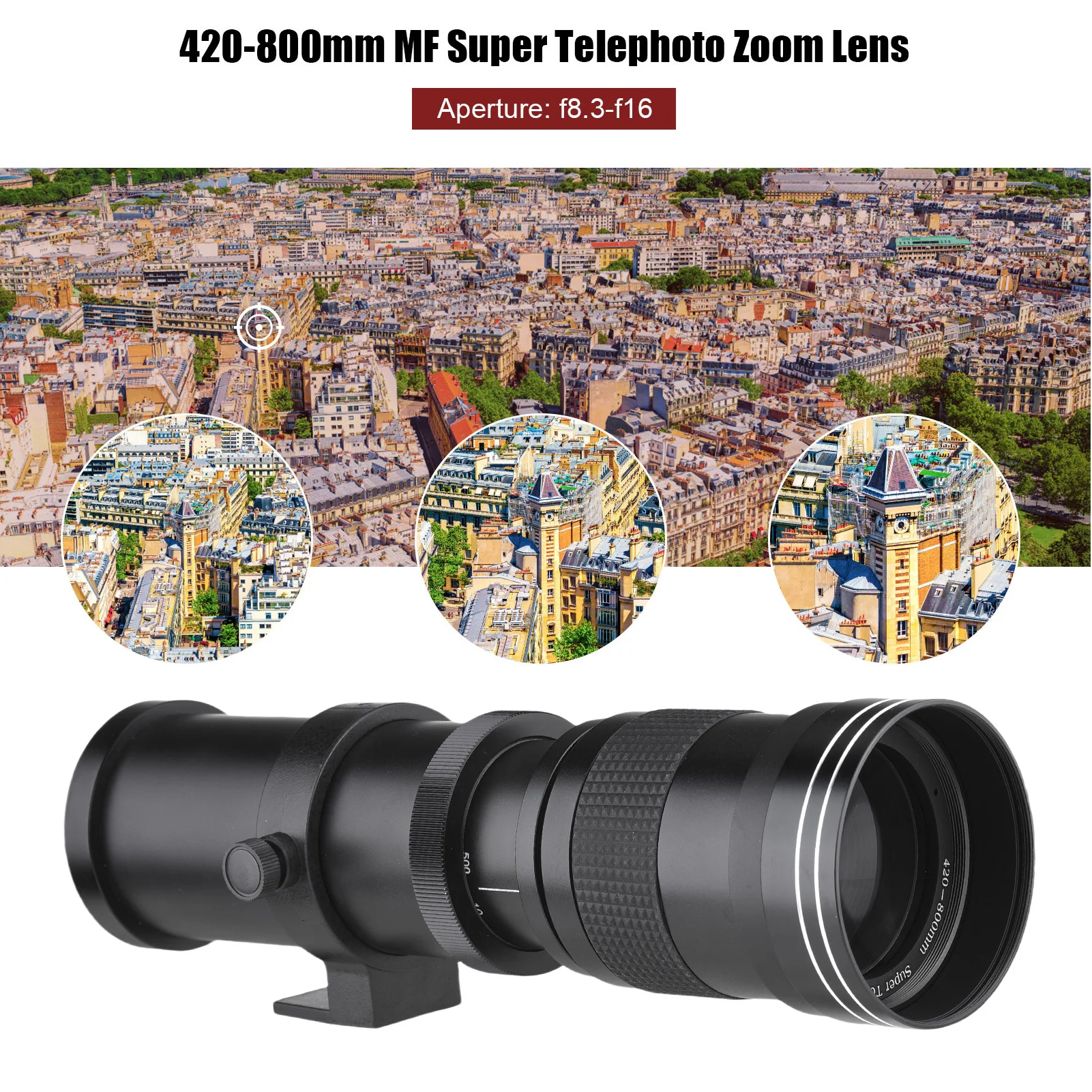 

Camera MF Super Telephoto Zoom Lens F/8.3-16 420-800mm T Mount Universal 1/4 Thread Replacement Full Frame Super Telephoto Lens