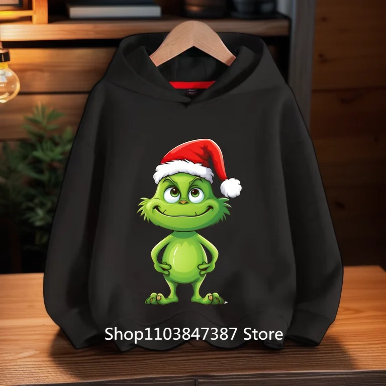 

2024 Hot sale Christmas green monster boy girls hoodie printing fashion trendy printed long sleeve 4-14years