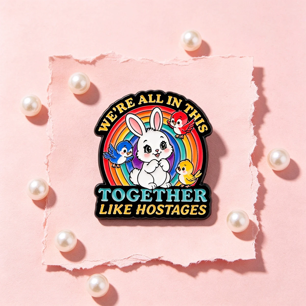 9 Stück Cartoon-Kaninchen & Vögel Humor Emaille-Pin „Wir sind alle hier zusammen wie Geiseln“ Anstecknadel für Taschendekoration Geschenk – Detail 6