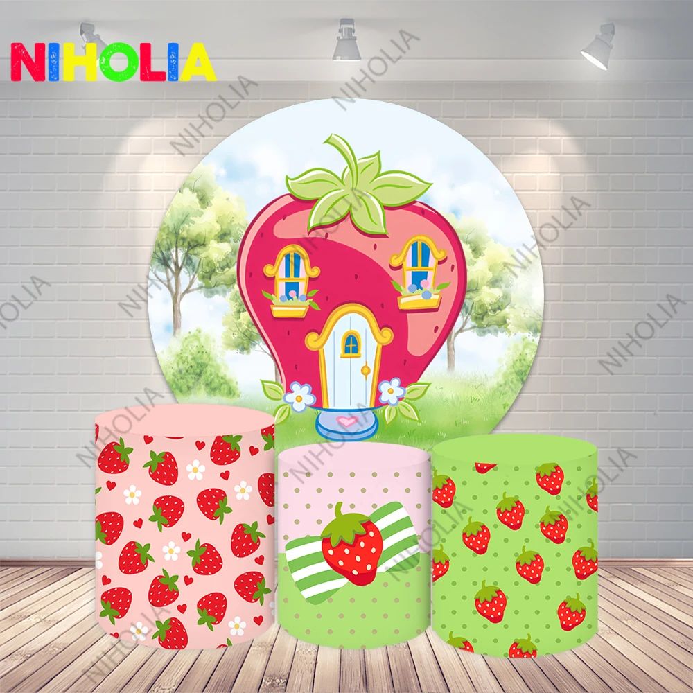 

Круглые чехлы-фон для фотозоны Strawberry House, виниловые/полиэстеровые декорации для детского дня рождения/вечеринки в честь рождения ребенка