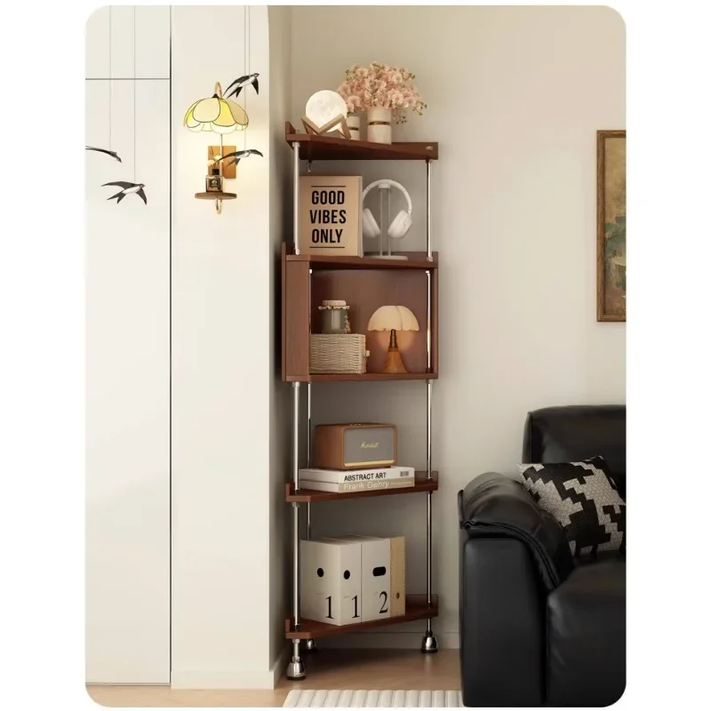 Modern Corner Storage Shelf - Space-Saving Design, Wood Layers & Metal Support Frame Storage Rack for Living Room Home Furniture