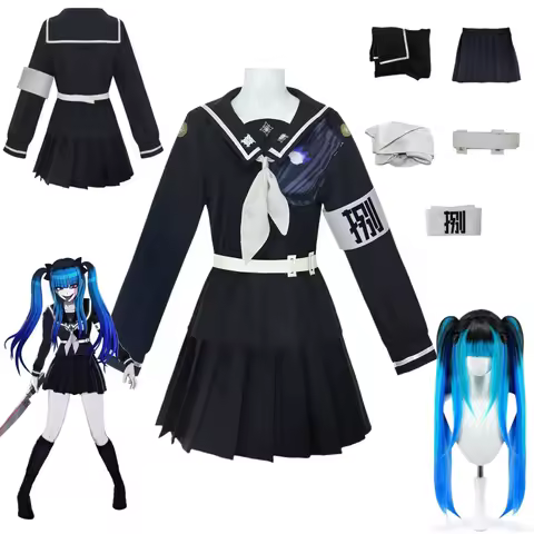 Amemiya Darumi Cosplay Game The Hundred Line -Last Defense Academy- Costume Wig Anime Black Short Skirt Set