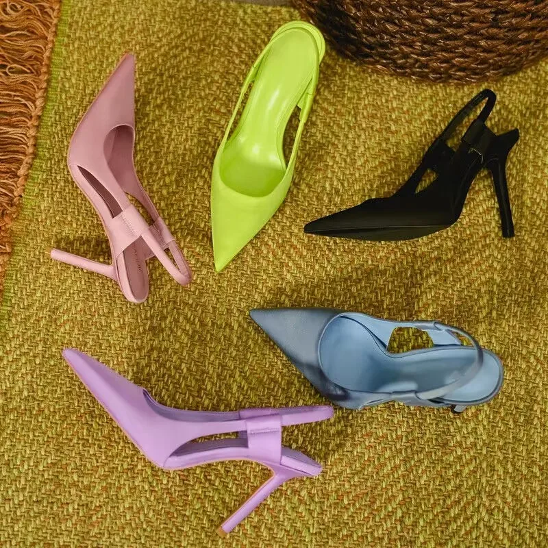 2024 New Spring New Brand Women Slingback Sandals Pointed Toe Slip on Thin High Heel Ladies Elegant Pumps Shoes Drss Sandals