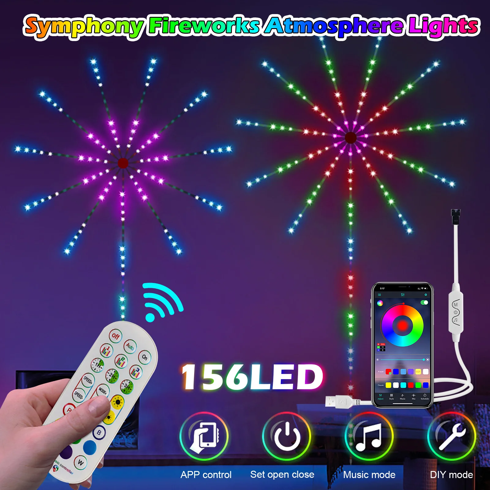 

Светодиодные ленты-фейерверки Dream Color RGB с умной синхронизацией музыки, управлением через приложение и пультом ДУ