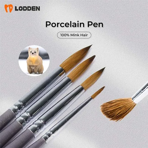 LODDEN Material pluma de porcelana 100% pelo de visón laboratorio Dental adhesivo de silicona compuesto porcelana dientes herramientas de dentista cepillo de cerámica