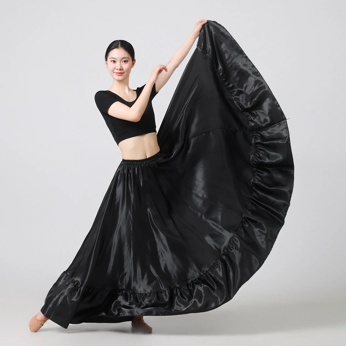 Langer, ausgestellter Kreisrock für Damen – ausgestellter Vollrock aus Satin, Boho-Vintage-Maxirock in A-Linie für Tanz, Party, Alltag
