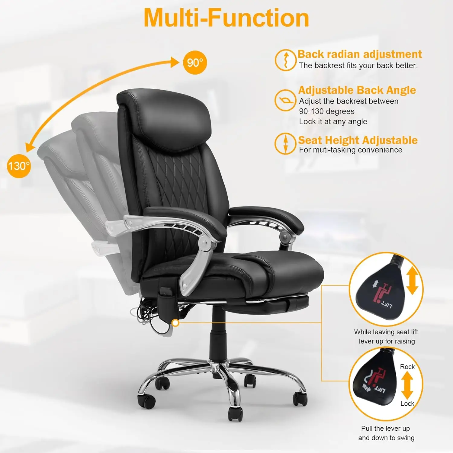 Silla de oficina ejecutiva ergonómica con soporte Lumbar ajustable, silla de escritorio de oficina en casa