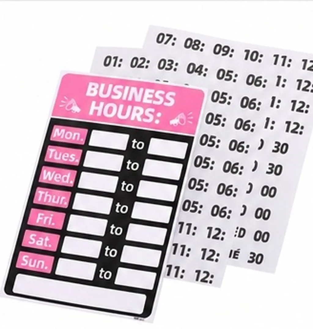2Pcs Business Hours Sign Sticker Self-Adhesive PVC Open Closed Store Opening Hours Decal for Cafe Bar Bakery Pharmacy Spa Nail