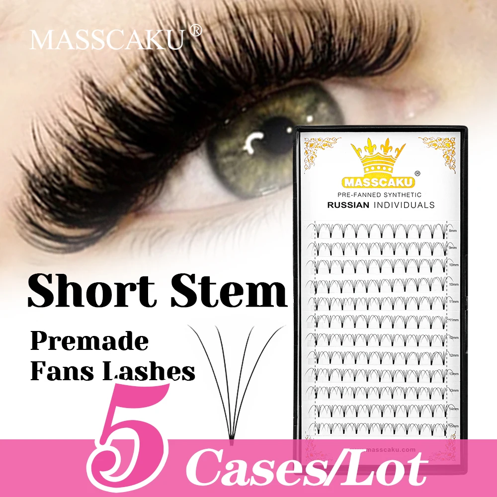 

MASSCAKU Factory Wholesale 5cases/lot Faux Mink Short Stem Eyelash 3D/4D/5D/6D/10D Premade Volume Fans Eyelashes for Makeup Use