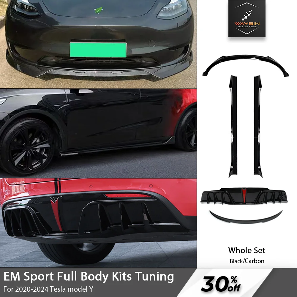 

For Tesla Model Y 2020-2024 ABS Front Bumper Lip Side Splitter Rear Diffuser Tuning EM Sport Full Body Kits Auto Accessories Car