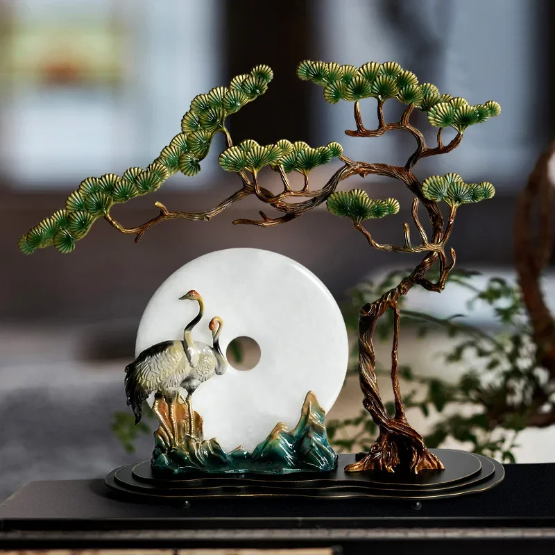 Crane welcome pine enamel ornaments, living room entrance office lucky decorations, high-end housewarming, new home opening