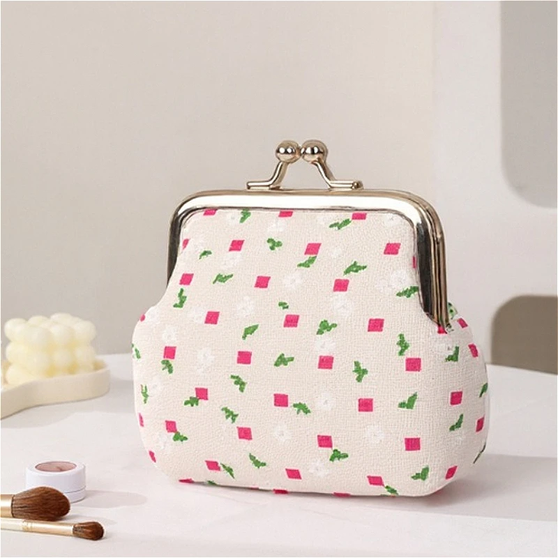 Women Coin Purse Mini Kiss Lock Wallet Small Plant Flower Printing Hasp Wallet Female Girls Pu Leather Money Change Pouch