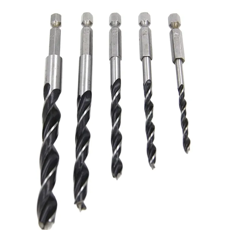 ABYN-Woodworking Hole Expanding Power Drilling Tool Accessory Set 5Pc Hexagonal Handle Three Pointed 4-10Mm Drill