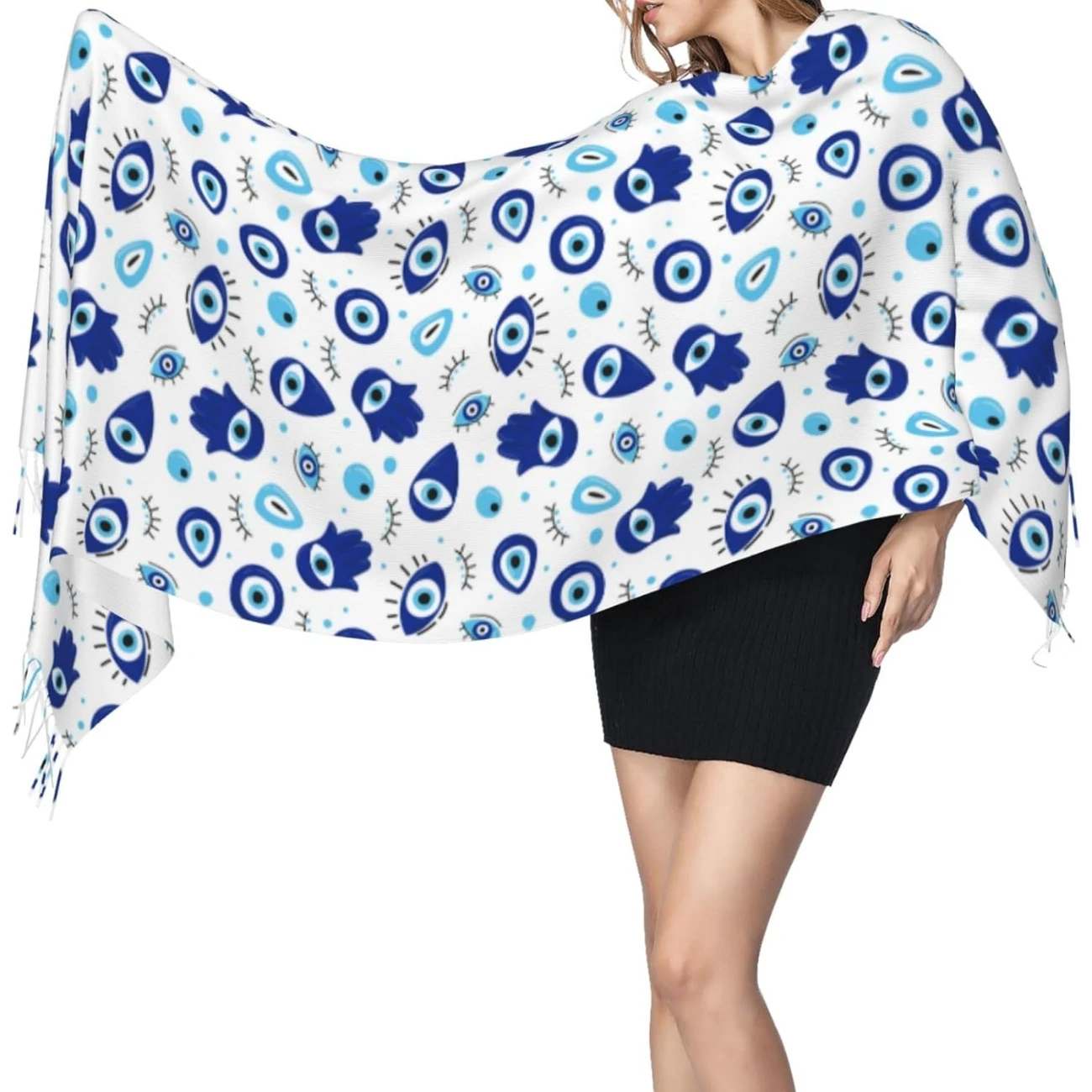 

Shawl Wraps for Women Men Vintage Blue Evil Eye Oversized Fashion Fall Winter Blanket Scarf for Women Warm Soft