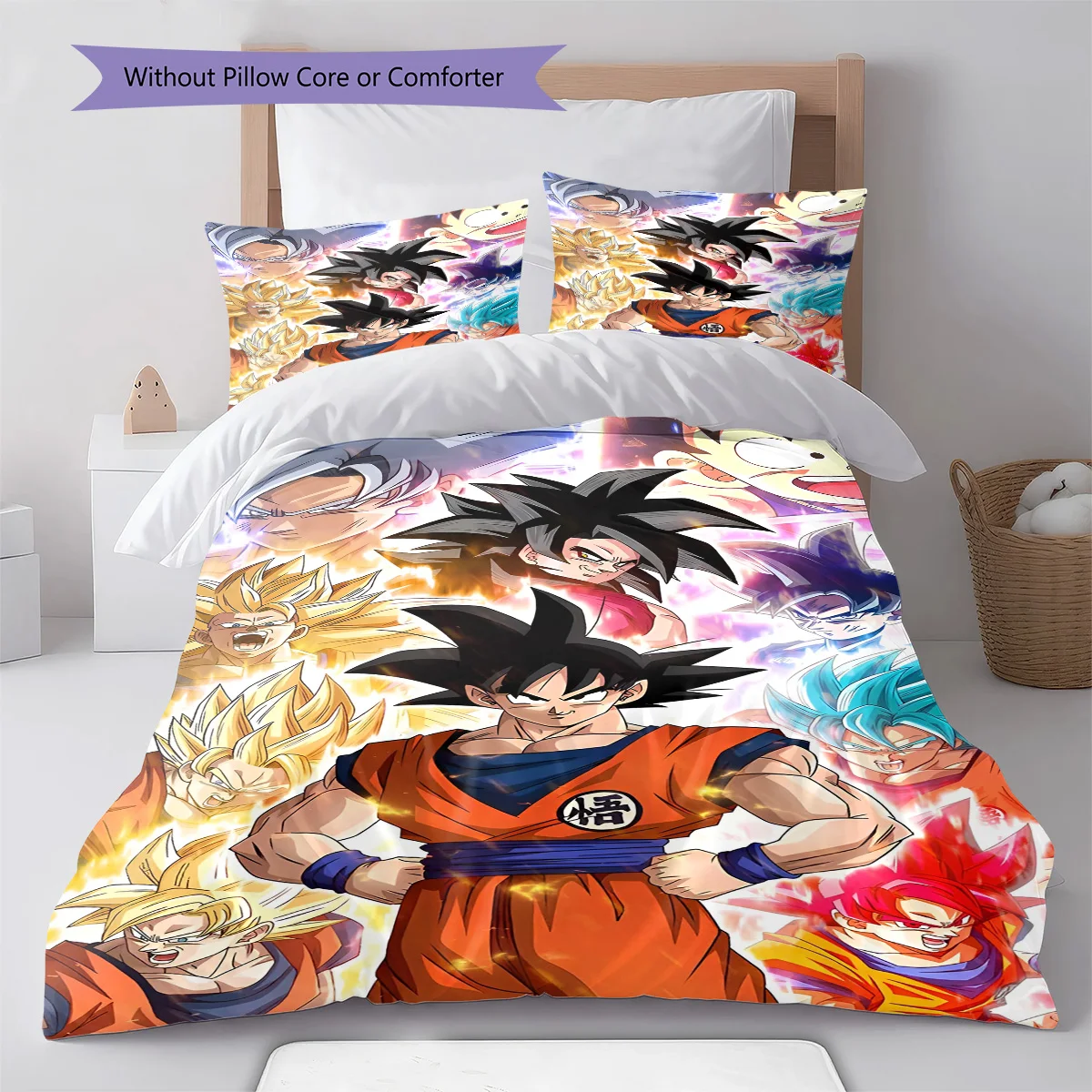 Dragon Ball Chibi Big Eyes Battle Bedding Set Anime Duvet Cover Polyester Soft Comforter Bedroom Set -QJY