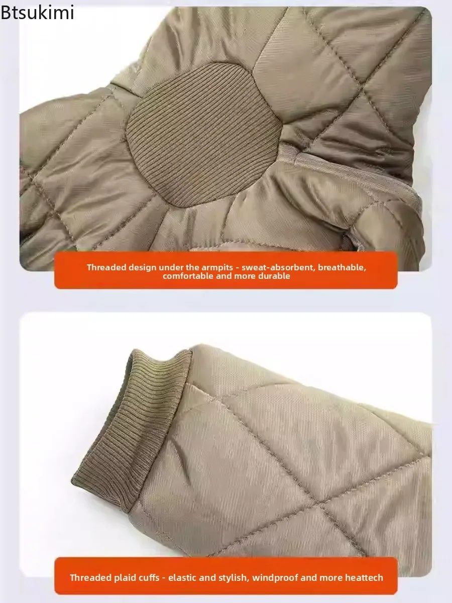 New Winter Jackets Men's Thicken Fleece Lined Padded Coats Double Breasted Stand Collar Men Outdoor Windproof Casual Warm Jacket