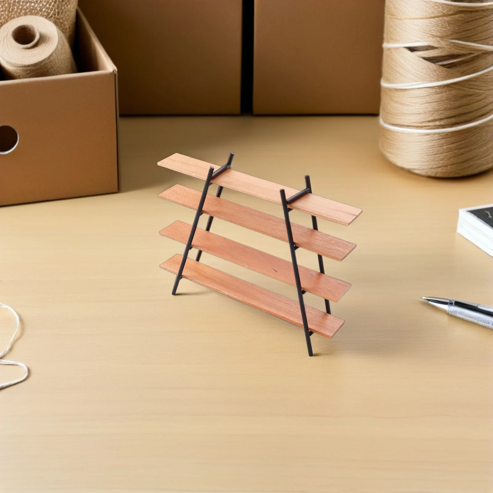 

Creative 4 Tier Miniature Shelf Wooden A Frame Bookcase for Dollhouse Mini Scenes Small Space Decoration Display Rack Home