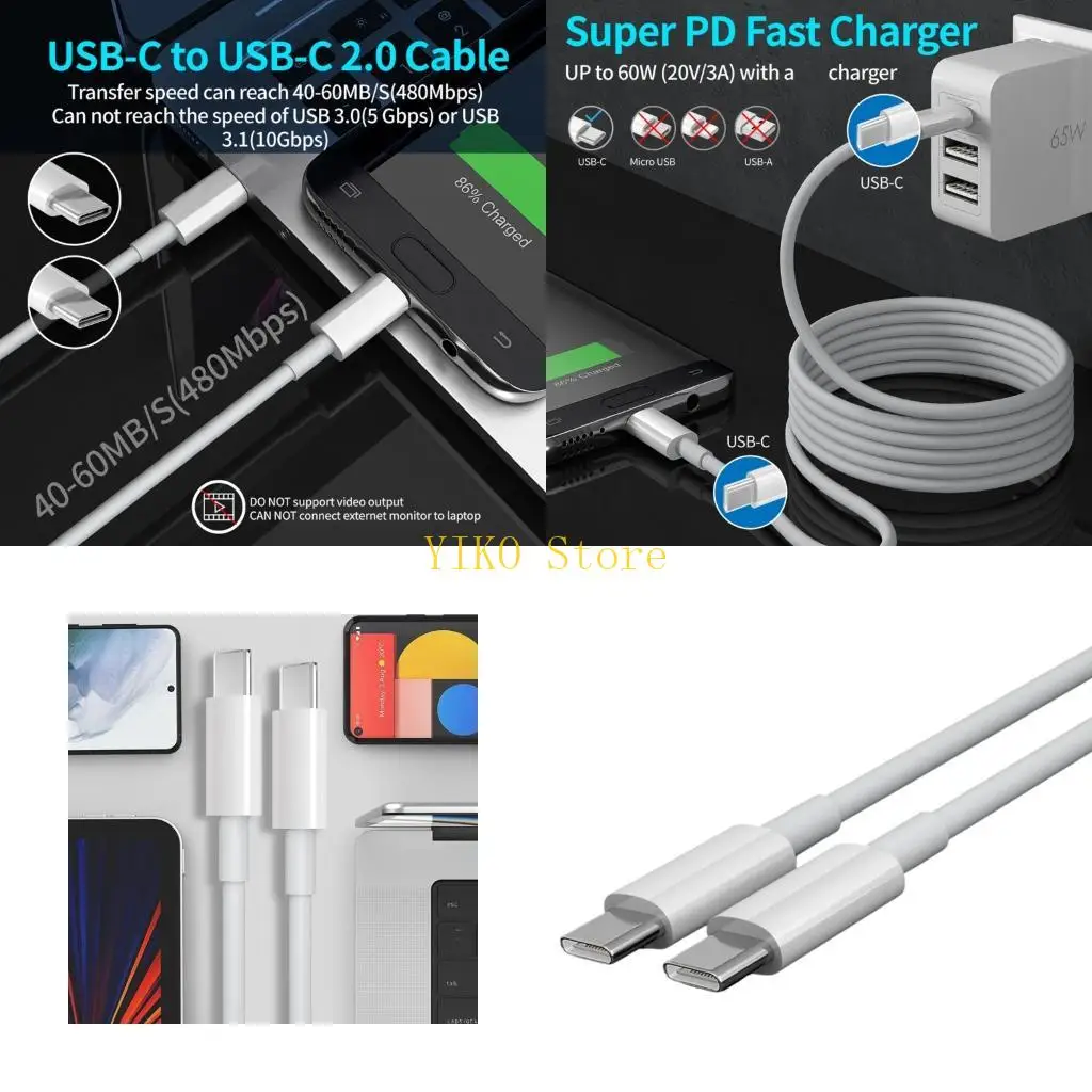 K32C USB C Charging and Data Cable with Power Delivery, E-Marker 100W Cord for Everyday Office Travel and Daily Use