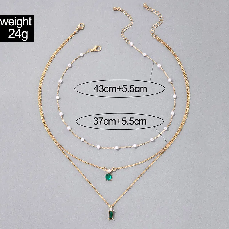 Tocona Elegant Green Crystal Stone Pendant Women\'s Necklace Charm Pearl Stone Necklace Adjustable Party Jewelry Collar 23198